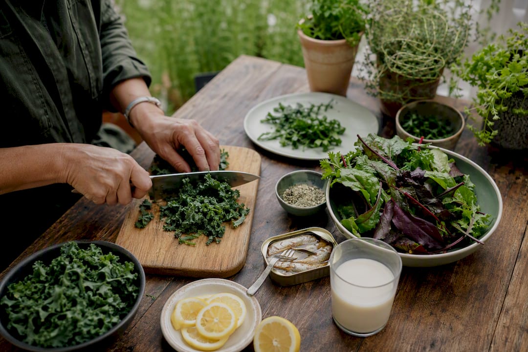 Hands preparing calcium-rich bone health meal