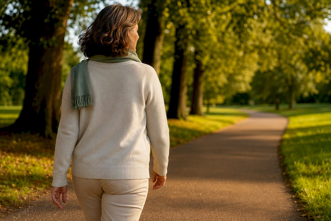 Adult walking after a meal outdoors