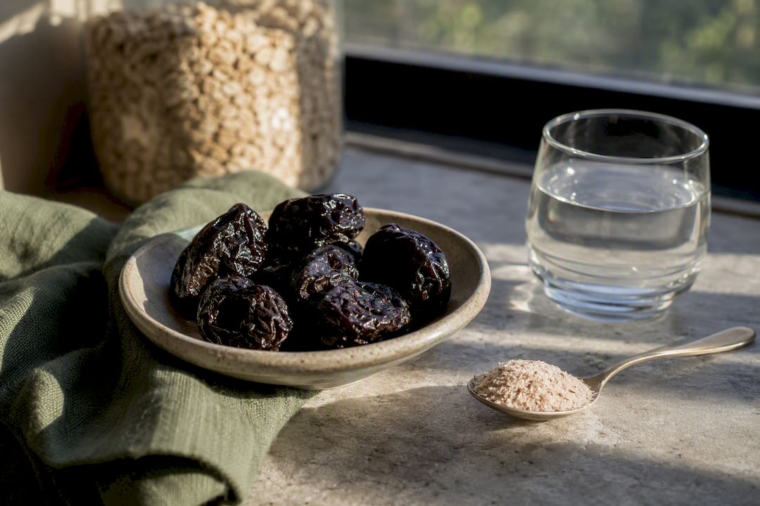 Prunes, psyllium and water for constipation