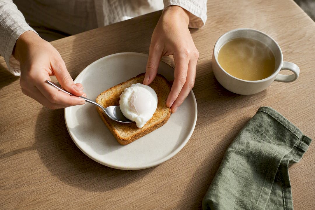 Poached egg toast and broth meal