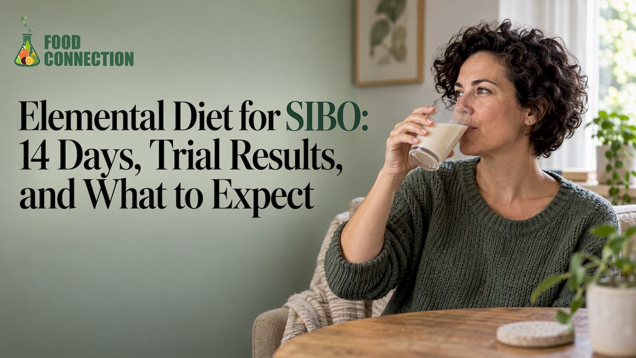 Woman sipping liquid elemental formula at home