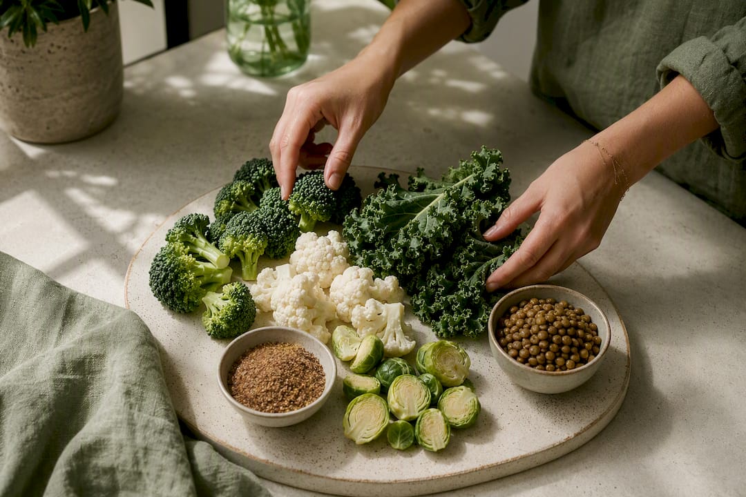 Fibre-rich foods arranged for daily intake