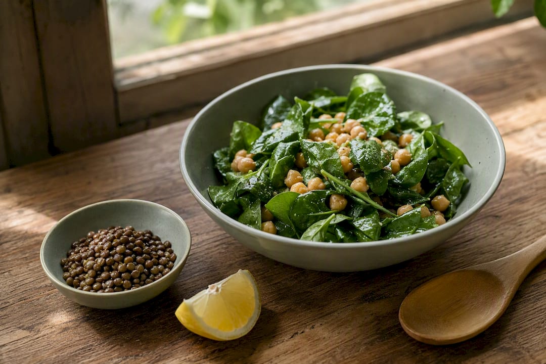 Vitamin C salad paired with iron-rich legumes
