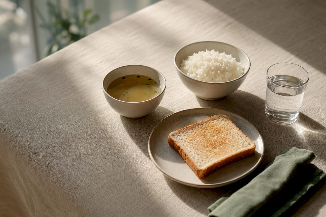 Gentle low-fat postoperative meal on table