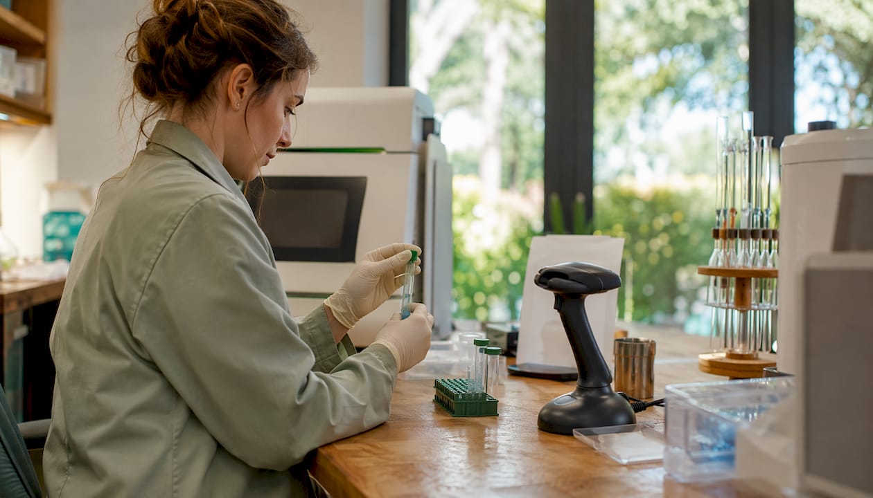 Lab technician processing stool sample DNA