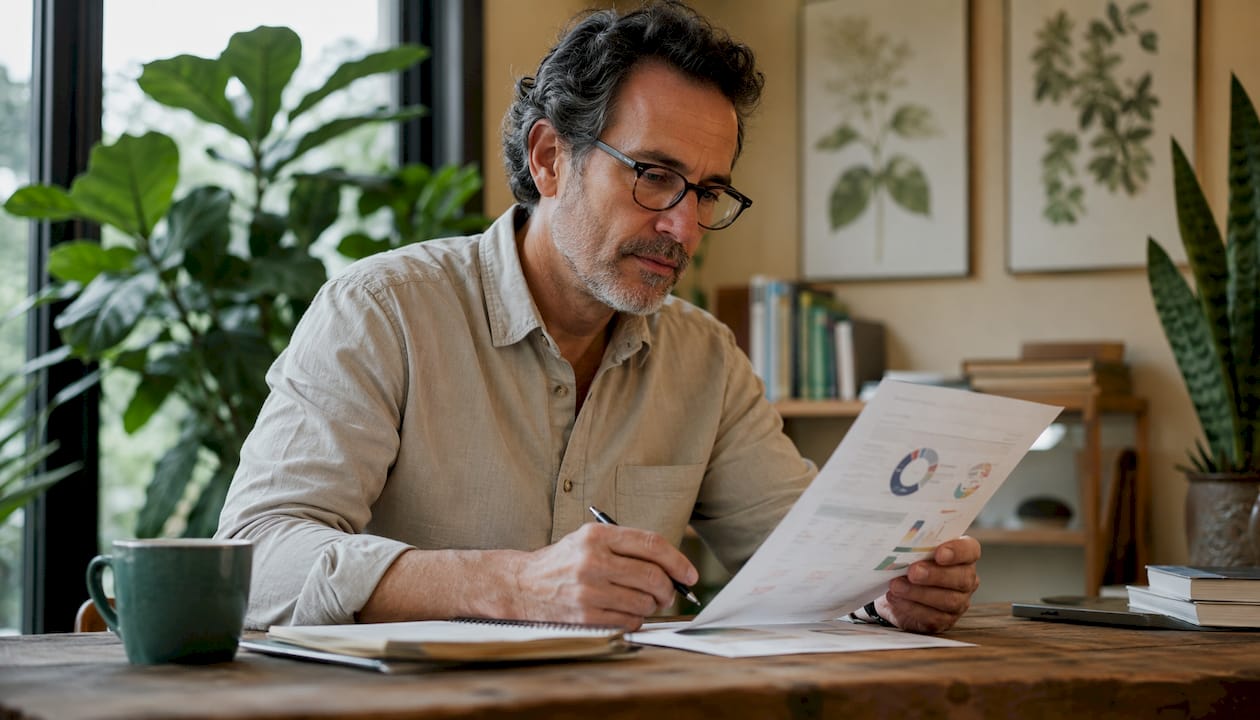 Clinician reviewing GI-MAP test report at desk