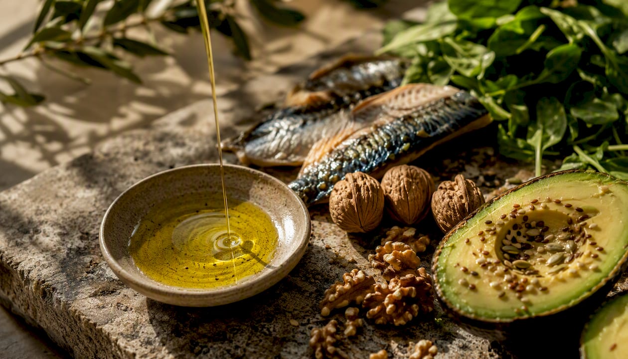 Assorted anti-inflammatory fats on plate