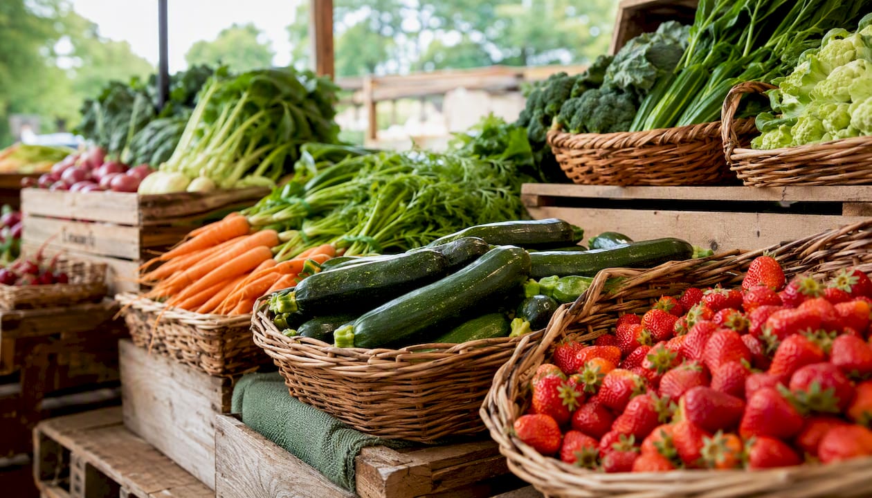Fresh seasonal fruits and vegetables at market