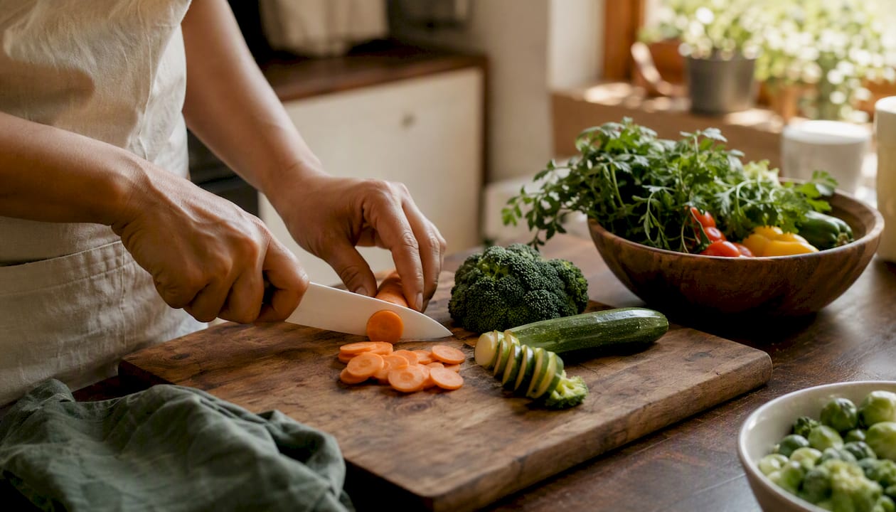 Fresh vegetables and raw fish for low histamine diet