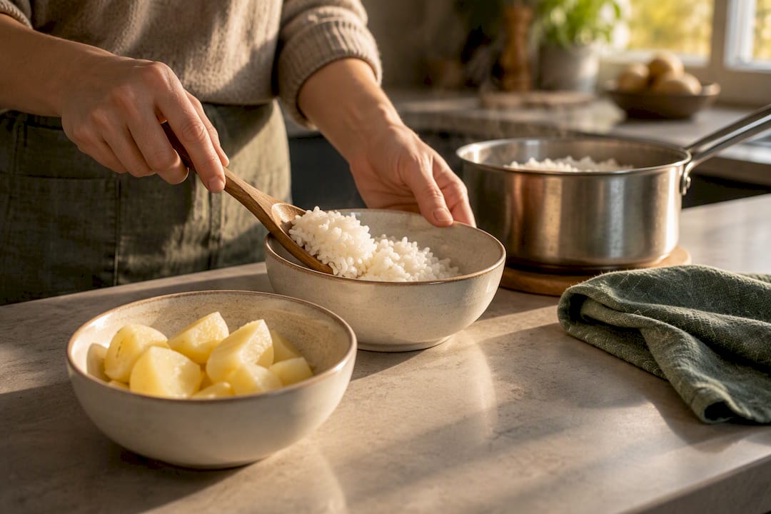 Plain rice and potatoes prepared for an IBS flare