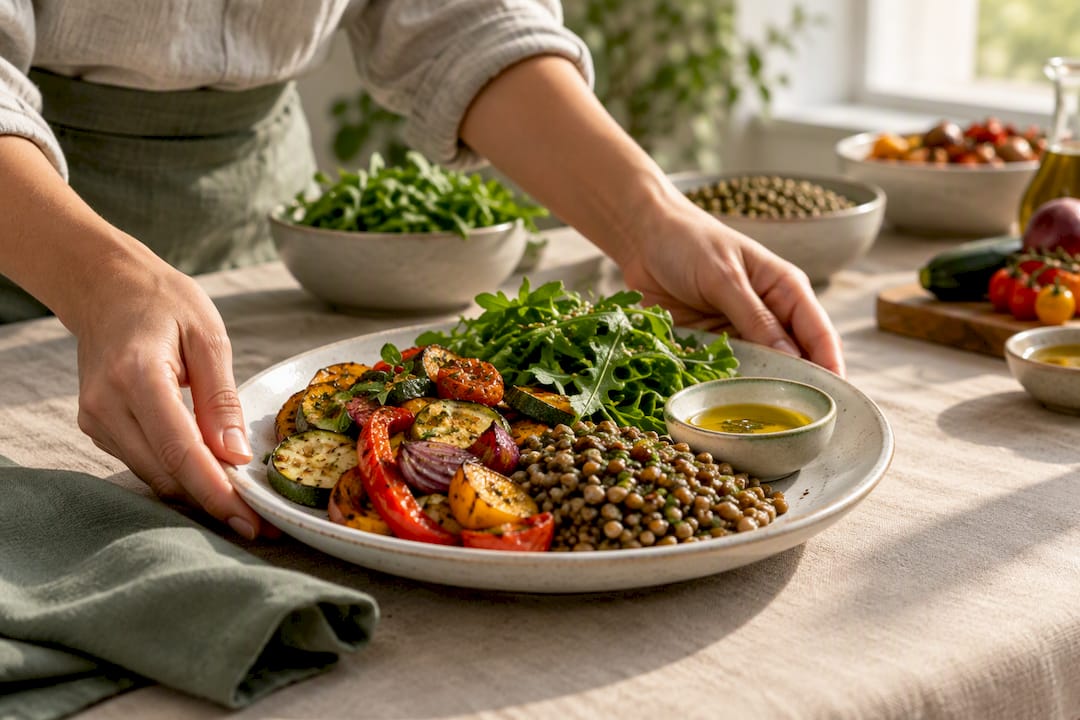 Mediterranean meal arranged for gut health