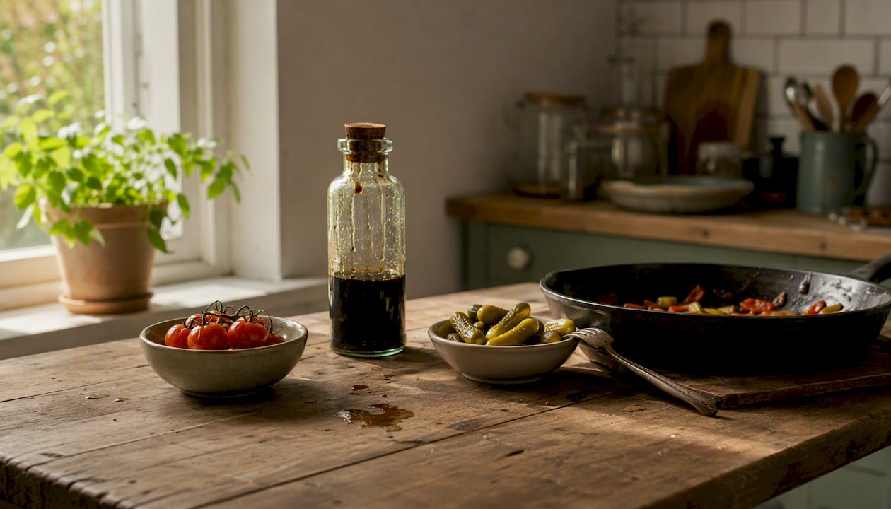 Common acidic LPR trigger foods on rustic table