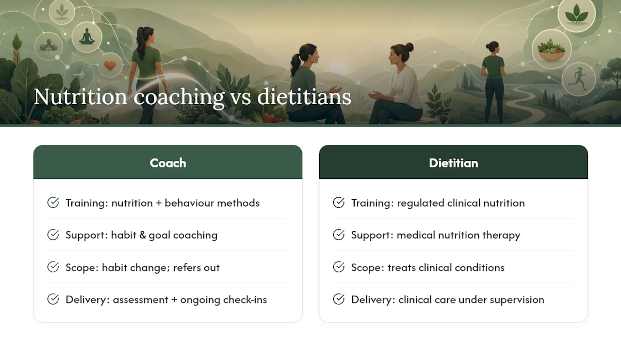 Nutrition coach and dietitian roles compared