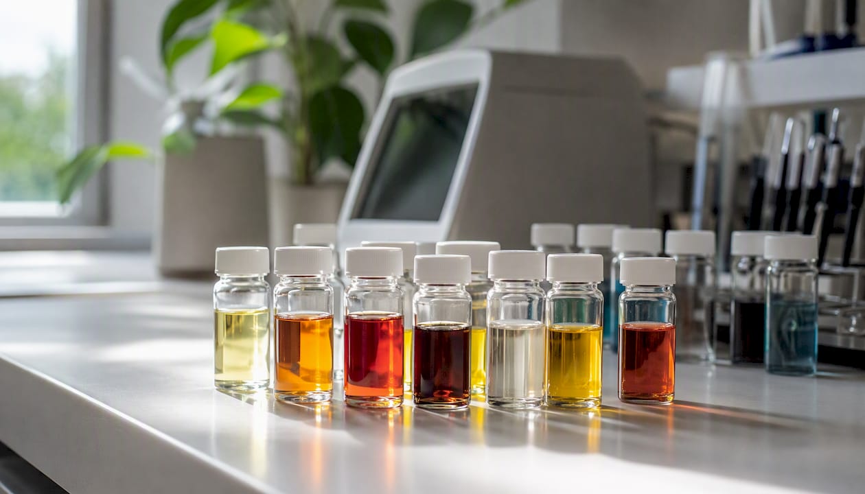 Laboratory vials with colorful liquids