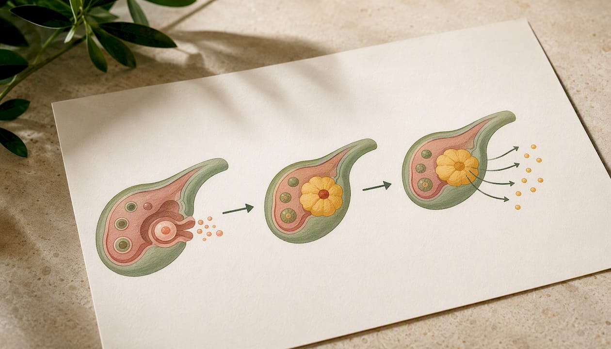 Illustration of ovulation and corpus luteum
