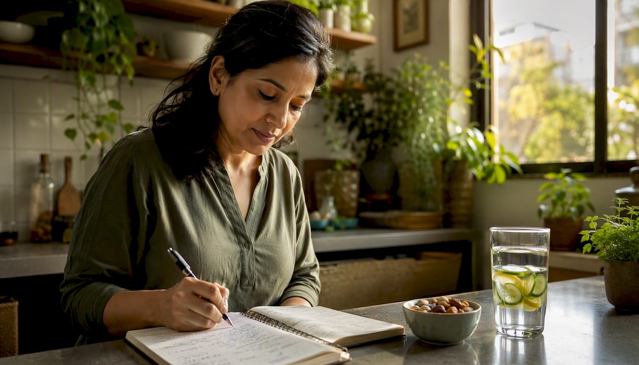 Nutritionist reviewing protein leverage hypothesis notes