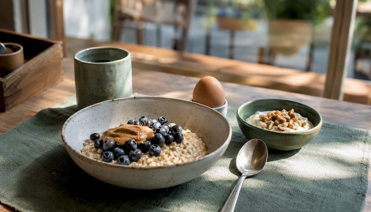 Breakfast plate with low-GI foods for hypoglycaemia