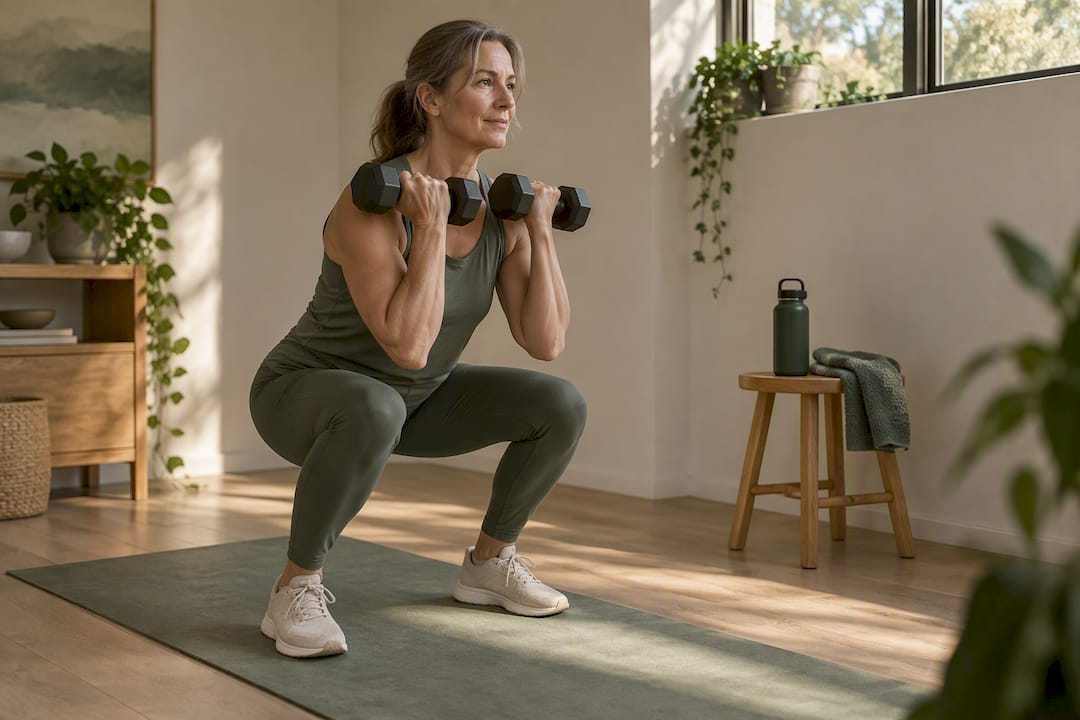 Woman performing resistance training at home