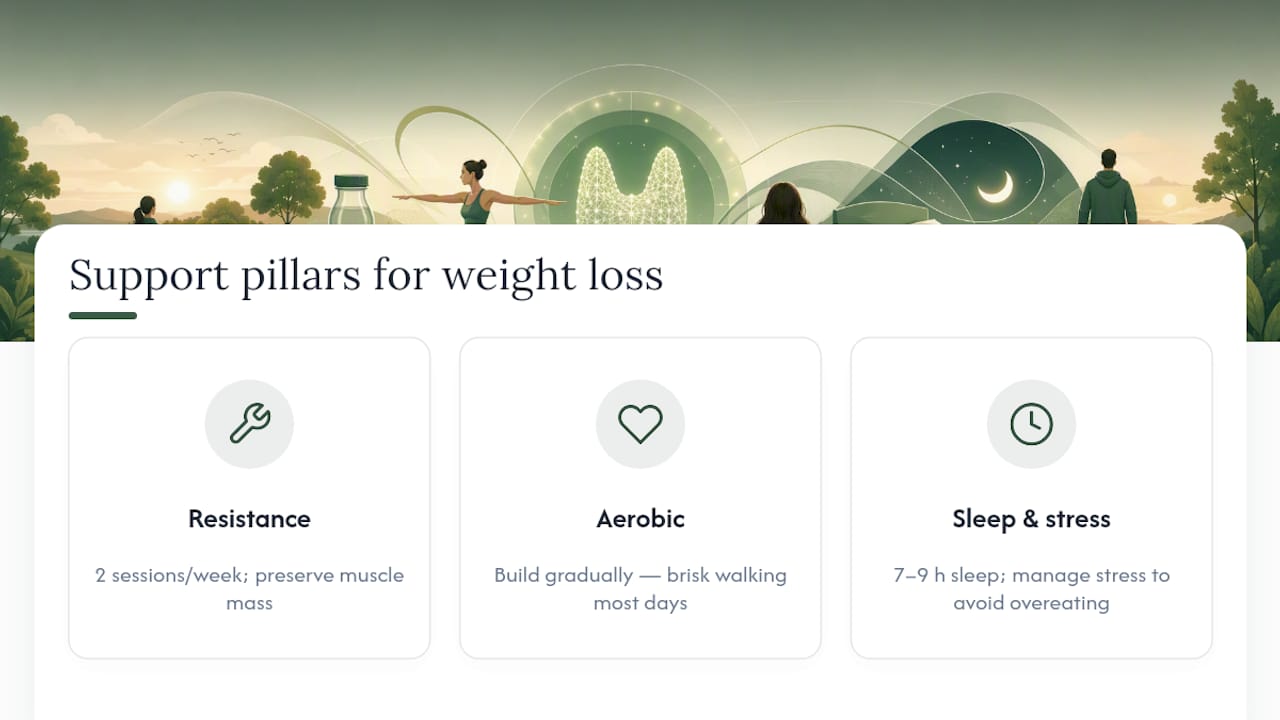 Three lifestyle pillars supporting weight loss