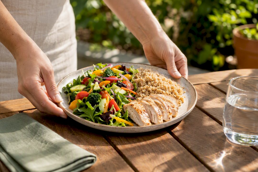 Balanced plate with vegetables protein grains